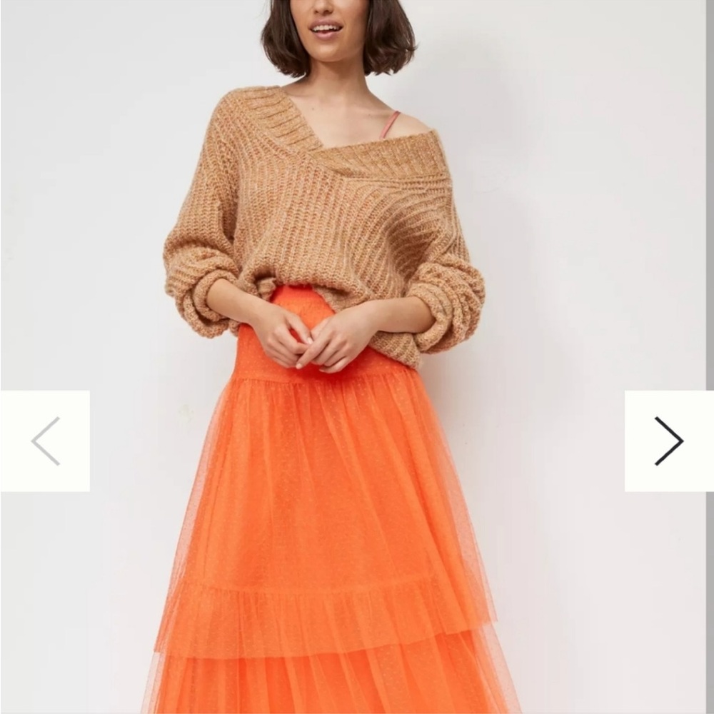 Anthropologie Orange Tiered Tulle Maxi Skirt - Women Size Small